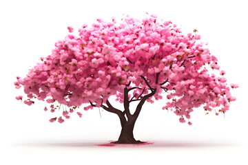 Obraz premium Sakura tree with pink blossoms stands alone against a white background