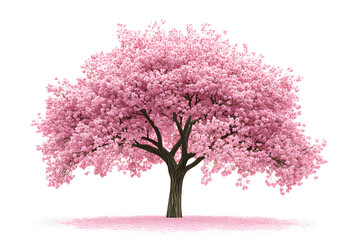 Obraz premium Sakura tree with pink blossoms stands alone against a white background