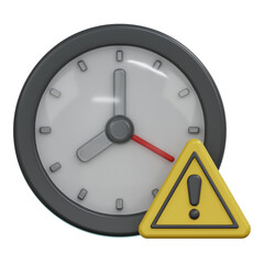 time clock with warning alert sign 3d render illustration
