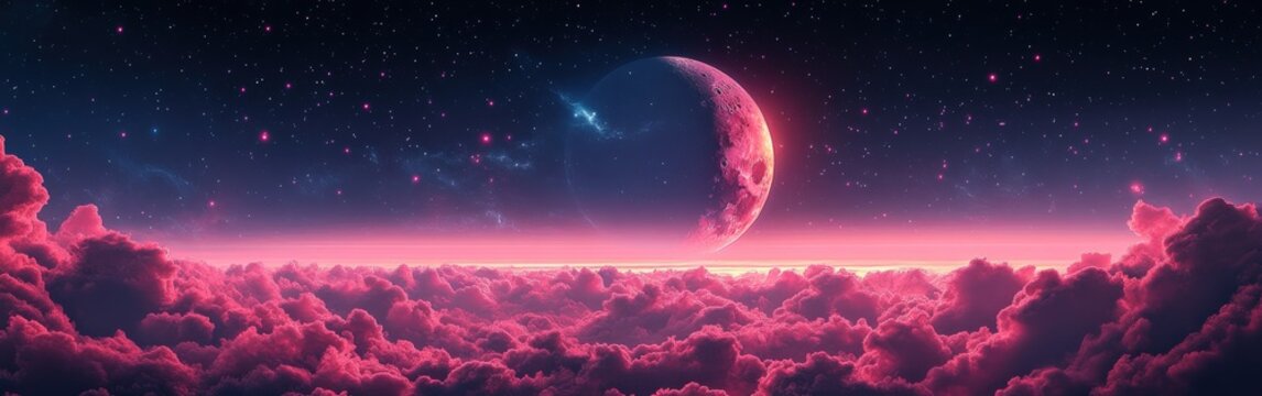 Celestial crystal moon glowing in the night sky