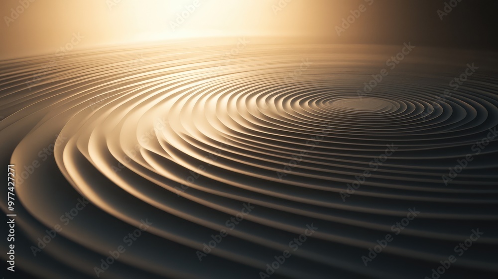 Poster gradually expanding ripples of light creating concentric circles in a soft gradient.