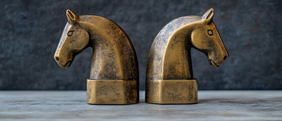 Elegant bronze horse head bookends, perfect for adding a touch of sophistication to any bookshelf or office decor.