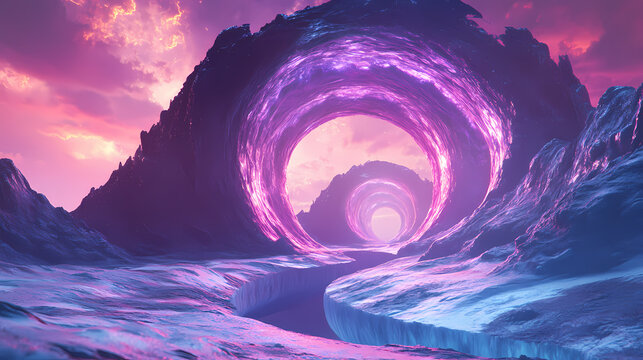 Travel between realms: interdimensional gateway in 3d art. Interdimensional Gateway. Illustration