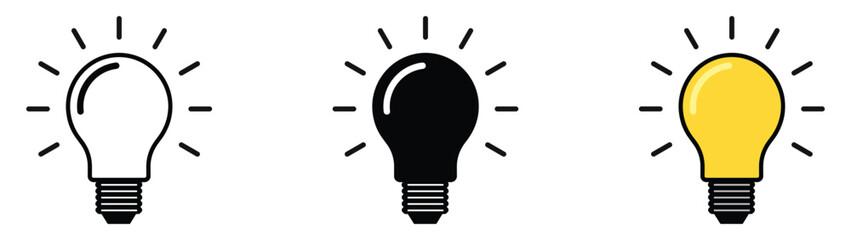 Light bulb icon set. Idea icon. Lamp concept. Light bulb, isolated in modern outline, flat, and colored design. Vector illustration