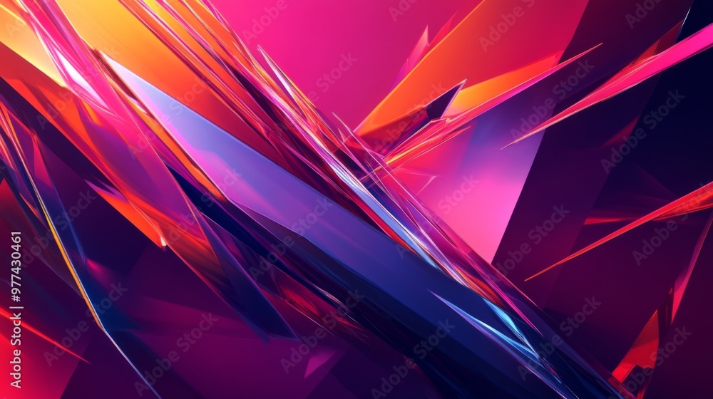 Poster a dynamic abstract background with sharp angles and vivid colors, creating a sense of movement and e