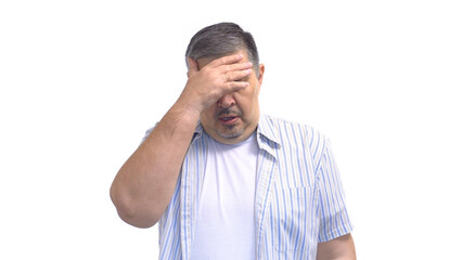 Tired man. Isolated on white background.