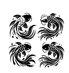Obraz premium koi fish yin and yang silhouettes illustration graphic design black and white vector clip art