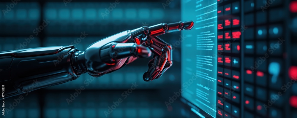 Aufkleber a futuristic robot hand interacting with a digital interface, symbolizing advanced technology and in