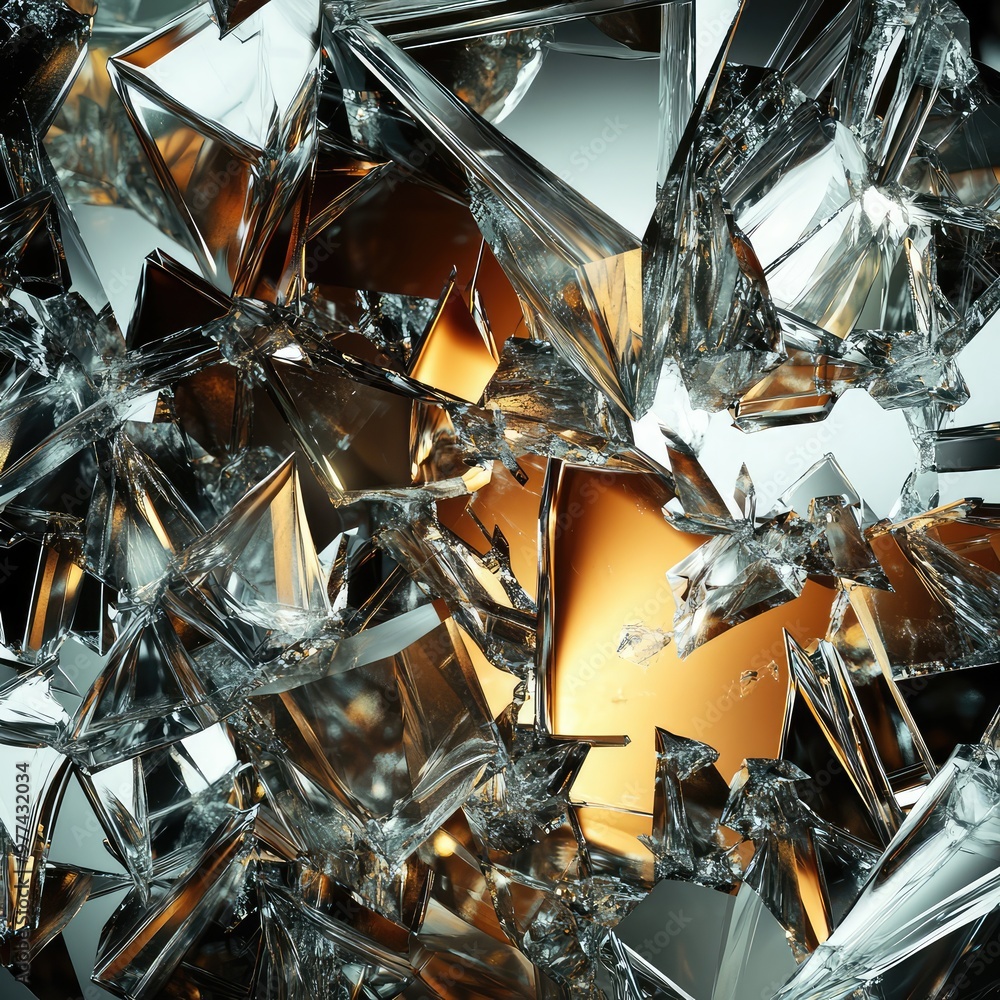 Poster jagged glass shards slowly assembling into