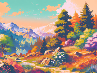 Comic style landscape background