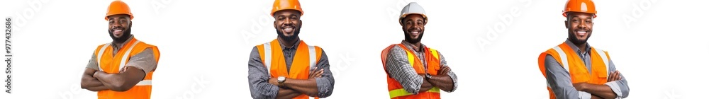 Poster The image shows a construction worker on a white background with generative AI.