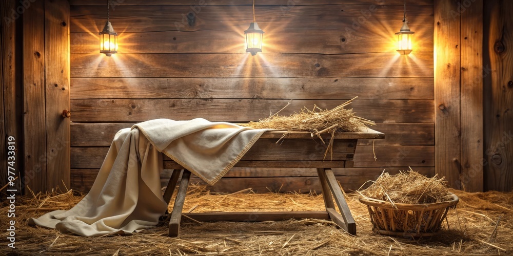 Wall mural Manger in a stable with a linen cloth a serene and rustic scene perfect for the holiday season