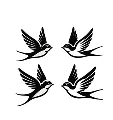 Obraz premium bird flying silhouettes illustration graphic design black and white vector clip art
