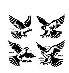 set of falcon illustration graphic design black and white vector clip art silhouette