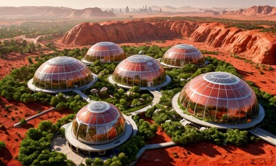 Fototapeta premium Mars Colony Dome Settlement