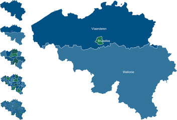 BELGIUM MAP with its administrative divisions and regions