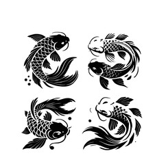 Obraz premium koi fish yin and yang silhouettes illustration graphic design black and white vector clip art