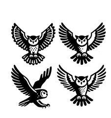 Obraz premium set of owl illustration graphic design black and white vector clip art silhouette