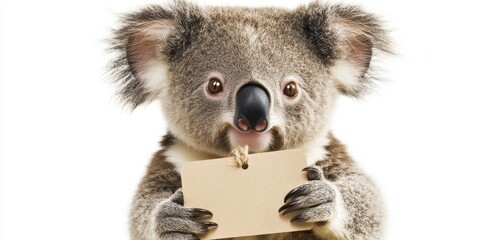 Naklejka premium Adorable Koala Bear Clutching Discount Tag Isolated on White Background