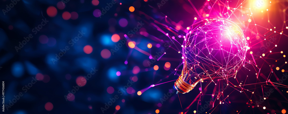 Poster a creative light bulb design representing innovative ideas with vibrant colors and sparkling element