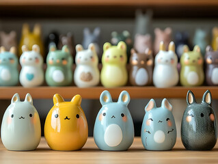 Obraz premium Charming collection of colorful ceramic animal figurines arranged in a delightful display, perfect for home decor or gifting.