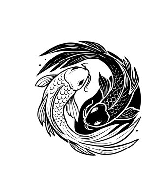 recommend clip art: koi fish yin and yang silhouettes illustration graphic design black and white vector clip art