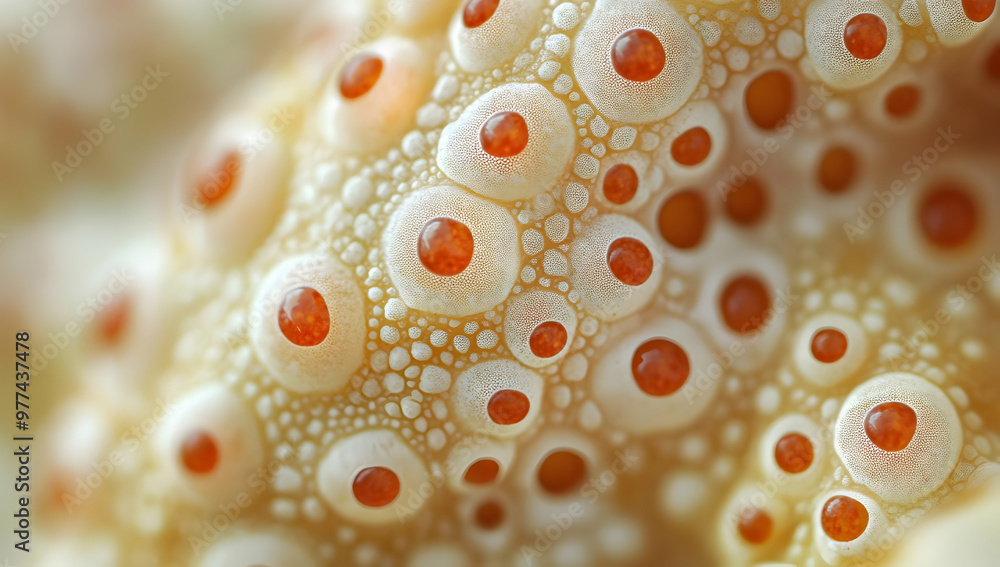 Poster close-up of a textured surface showcasing intricate patterns and vibrant colors found in marine life