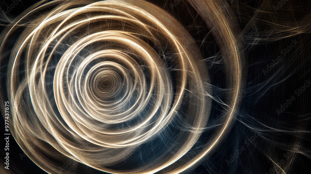 Poster pulsating light waves forming concentric circles in a dynamic, abstract pattern.