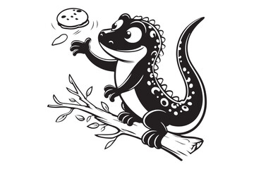 Minimalist Lizard Graphic Sign, Black Vector