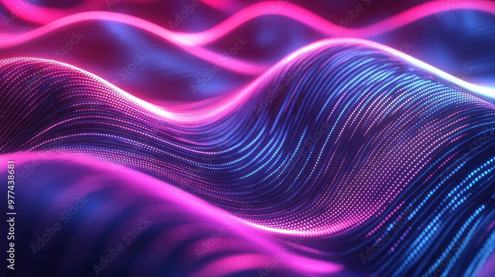 Wall mural pulsating neon lines stretching and bending, creating an abstract digital wave.