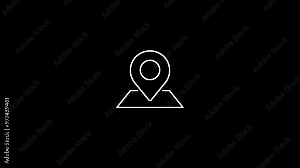 Poster location pin pointer icon isolated on black background,stock line location icon animation