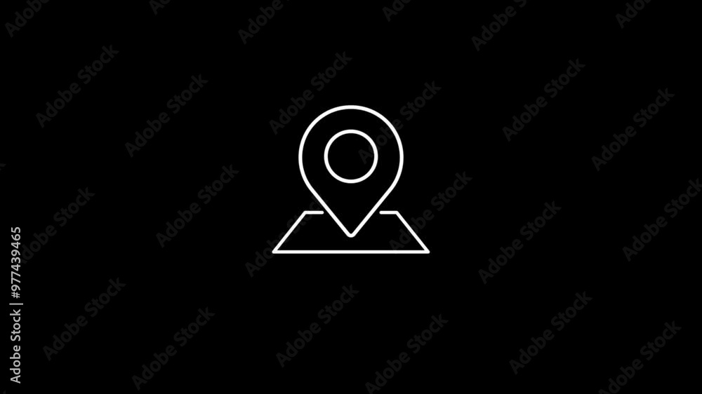 Poster location pin pointer icon isolated on black background,stock line location icon animation