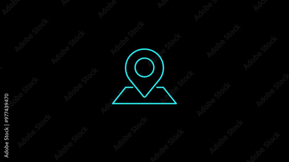 Poster location pin pointer icon isolated on black background,stock line location icon animation