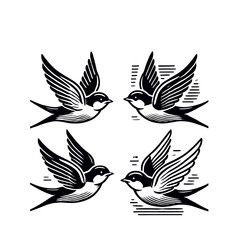 Obraz premium bird flying silhouettes illustration graphic design black and white vector clip art