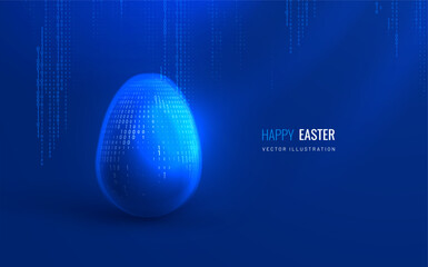 Easter banner with egg with digital binary code pattern. Easter background in technological style. Vector illustration