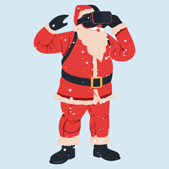 Santa Claus wearing a VR headset, ideal for modern Christmas, technology, gaming, and holiday-themed projects