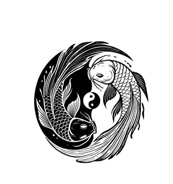 recommend clip art: koi fish yin and yang silhouettes illustration graphic design black and white vector clip art