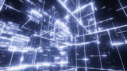 Fototapeta premium Pulsing lines of light forming intricate geometric patterns in a futuristic environment.