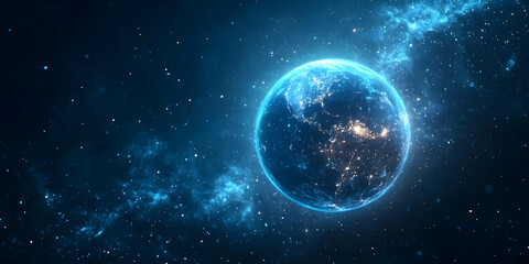 Fototapeta premium Stunning view of Earth from space, illuminated with vibrant blue and cosmic elements, showcasing a beautiful celestial landscape.