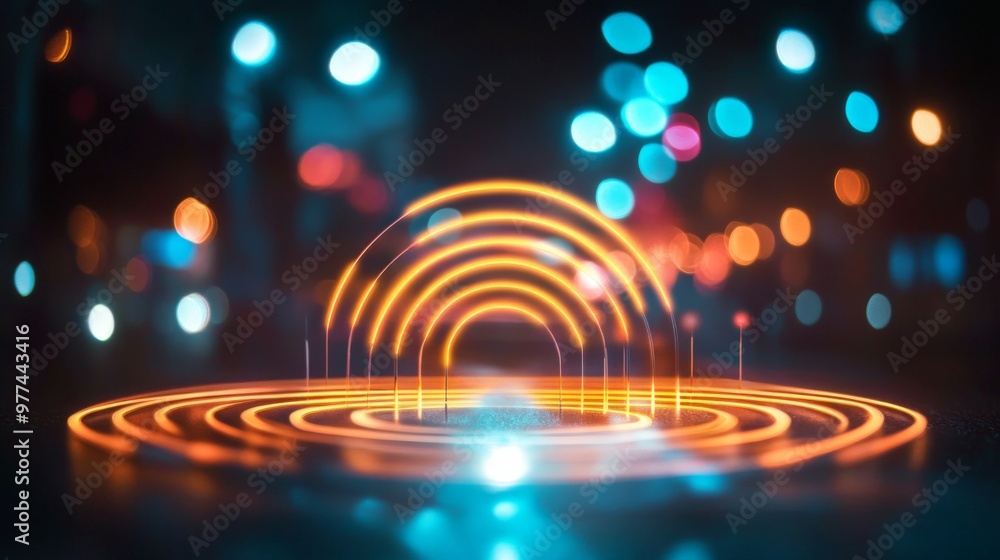 Fototapete A dynamic shot of a Wi-Fi signal being represented by a series of concentric circles emanating from a router, symbolizing strong and widespread connectivity.
