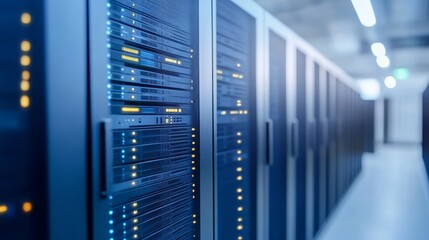 A clean energy-powered data center equipped with advanced servers and renewable energy technology. Green tech infrastructure and sustainable digital solutions in modern cloud computing industries.