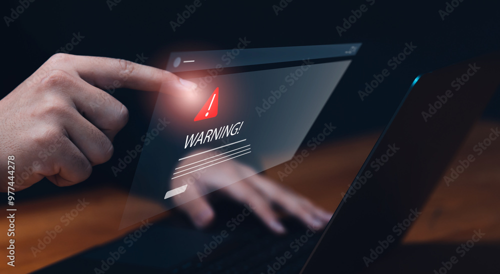 Poster online internet web page of websites security access, business internet caution and warning on risks