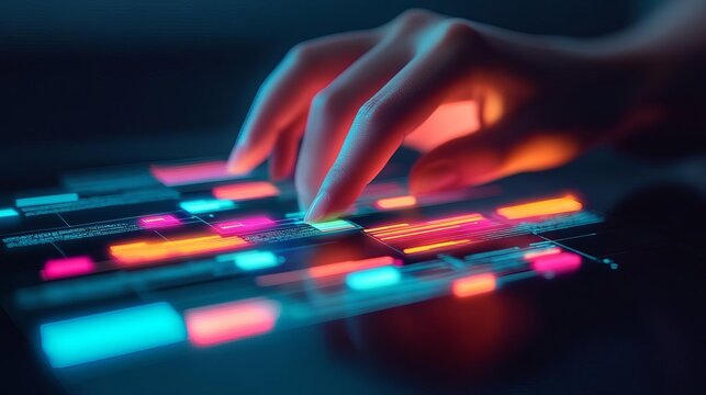 AI-powered UX writing assistant, digital text optimization, glowing content suggestions, futuristic interface