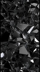 Shattered glass glimmers in dim light, creating an abstract composition of reflections