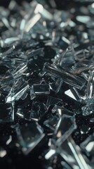 Scattered shards of reflective glass creating a captivating abstract pattern on dark surface