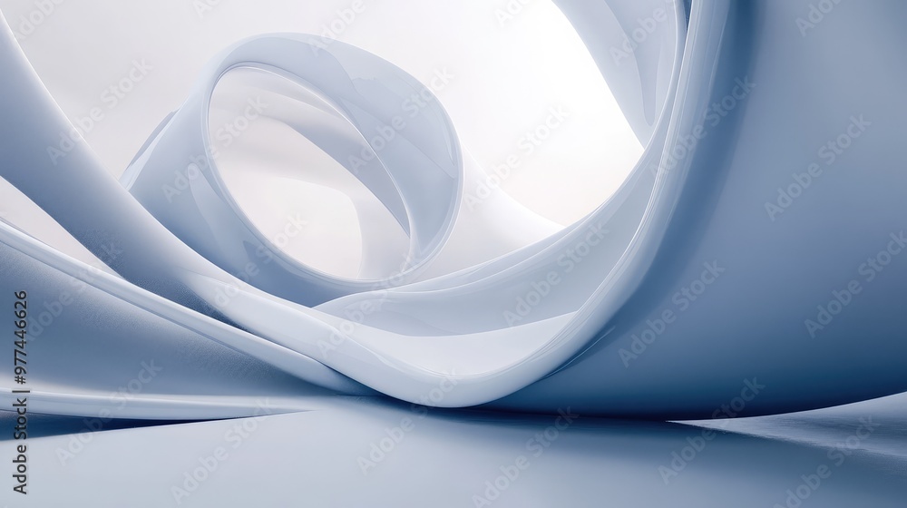 Poster smooth, liquid-like forms flowing through an empty, weightless space.
