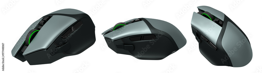 Aufkleber set of wireless gaming computer mouse isolated on white background with clipping path. 3d render of 