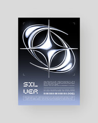  Futuristic Abstract Cyberpunk Poster Design. Y2K Neon-lit geometric shapes, Silver Chrome, 2000s, shiny metallic surface, high-tech, sci-fi aesthetic.