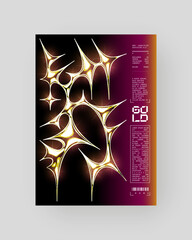 Futuristic Abstract Cyberpunk Poster Design. Silver Chrome, 2000s, shiny metallic surface. Neo tribal shape. Gothic Y2K sharp element, Cyber sigilism aesthetic.