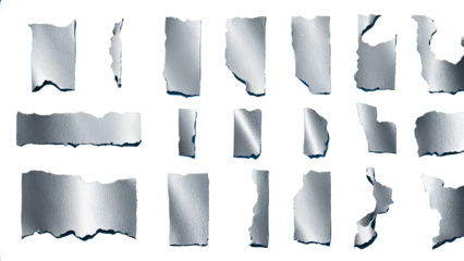 Collection of Torn Silver Foil Fragments – Perfect Transparent PNG for Graphic Design, Elegant Decor, and Shiny Textures